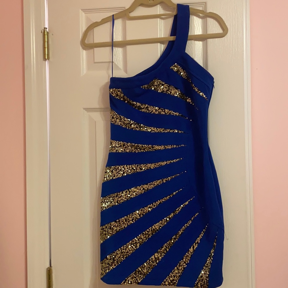 Blue sparkle one shoulder dress